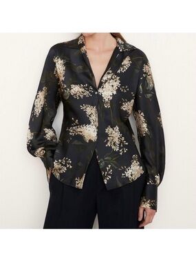 Vince 100% Silk Bias Long Sleeve Blouse size M Lilac Print